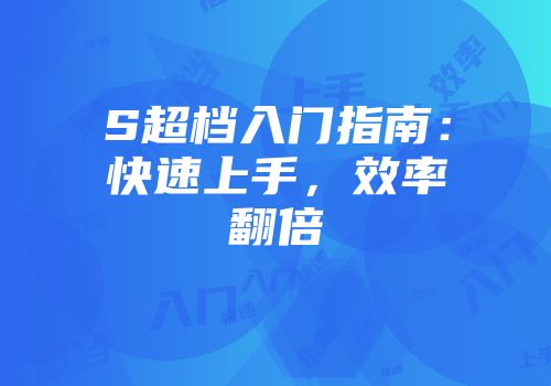 S超档入门指南：快速上手，效率翻倍