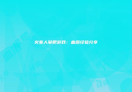 火柴人攀爬游戏：血泪经验分享