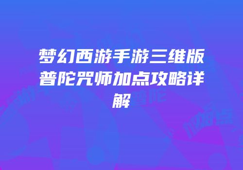 梦幻西游手游三维版普陀咒师加点攻略详解