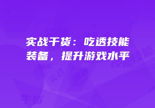 实战干货：吃透技能装备，提升游戏水平