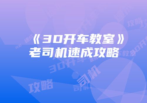 《3D开车教室》老司机速成攻略
