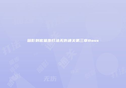 暗影刺客猫步打法无伤通关第三章Boss
