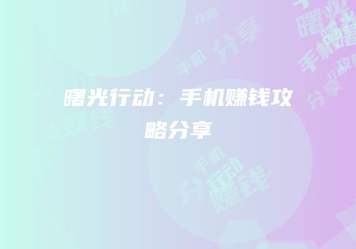 曙光行动：手机赚钱攻略分享
