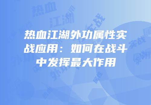 热血江湖外功属性实战应用：如何在战斗中发挥最大作用