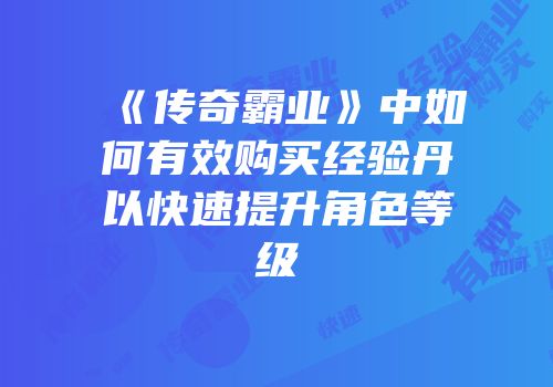 《传奇霸业》中如何有效购买经验丹以快速提升角色等级
