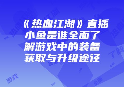《热血江湖》直播小鱼是谁全面了解游戏中的装备获取与升级途径
