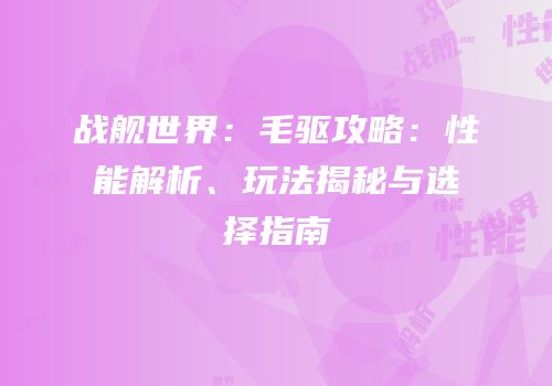 战舰世界：毛驱攻略：性能解析、玩法揭秘与选择指南