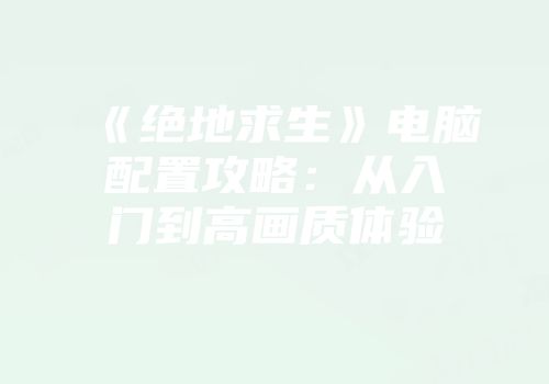 《绝地求生》电脑配置攻略：从入门到高画质体验