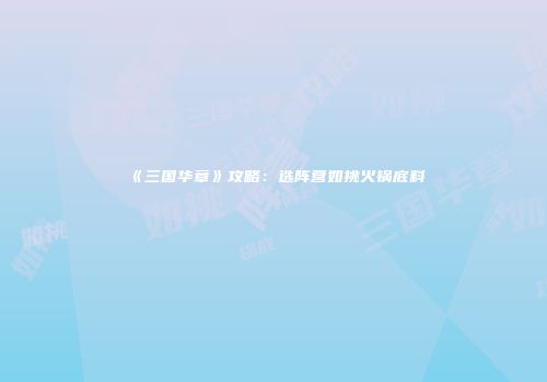 《三国华章》攻略：选阵营如挑火锅底料