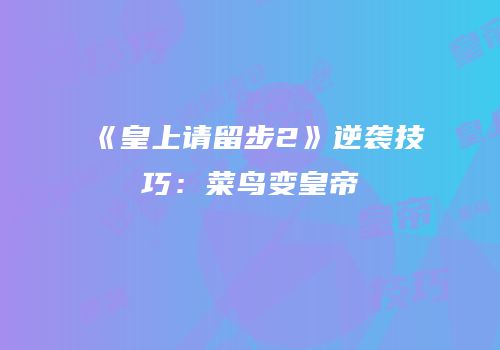 《皇上请留步2》逆袭技巧：菜鸟变皇帝