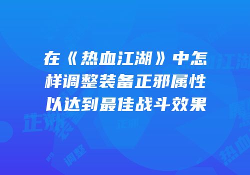 在《热血江湖》中怎样调整装备正邪属性以达到最佳战斗效果