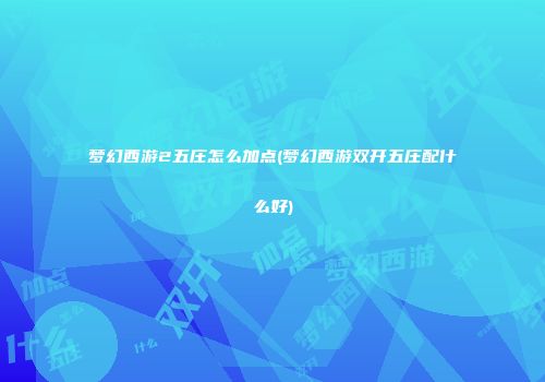 梦幻西游2五庄怎么加点(梦幻西游双开五庄配什么好)
