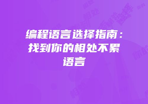 编程语言选择指南：找到你的相处不累语言
