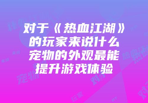 对于《热血江湖》的玩家来说什么宠物的外观最能提升游戏体验