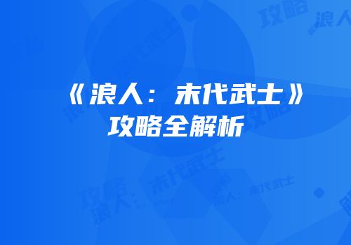 《浪人：末代武士》攻略全解析