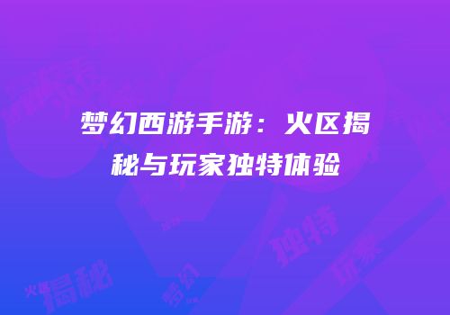 梦幻西游手游：火区揭秘与玩家独特体验