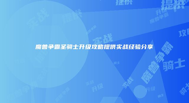 魔兽争霸圣骑士升级攻略提供实战经验分享