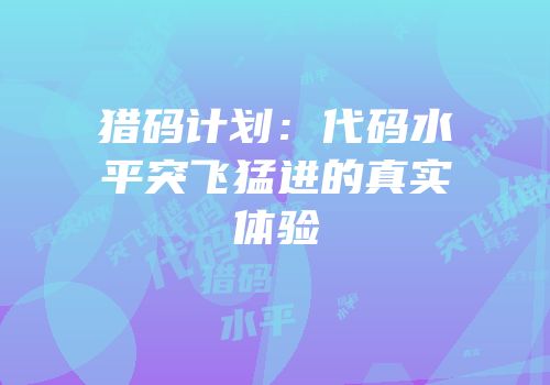 猎码计划：代码水平突飞猛进的真实体验