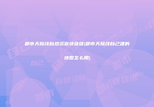 都市天际线自然资源快捷键(都市天际线自己建的地图怎么用)