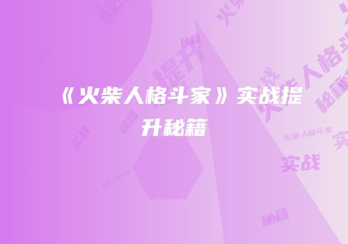 《火柴人格斗家》实战提升秘籍