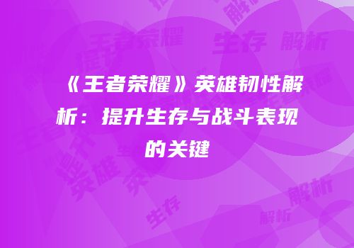 《王者荣耀》英雄韧性解析：提升生存与战斗表现的关键
