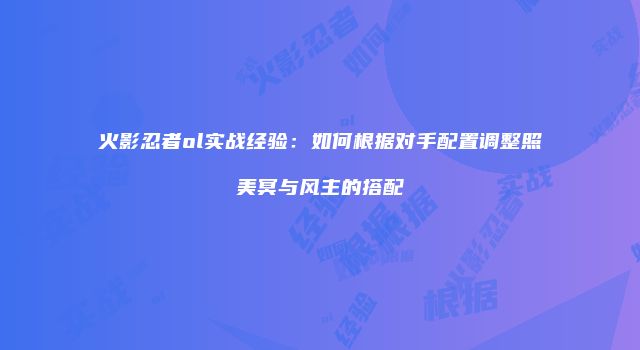 火影忍者ol实战经验：如何根据对手配置调整照美冥与风主的搭配