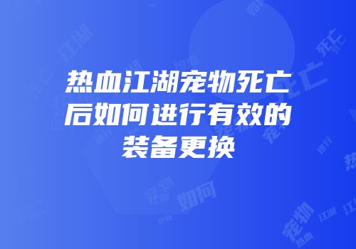 热血江湖宠物死亡后如何进行有效的装备更换