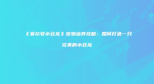 《赛尔号小豆龙》宠物培养攻略：如何打造一只完美的小豆龙