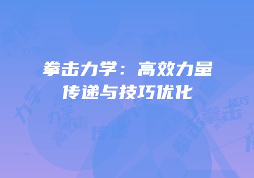 拳击力学：高效力量传递与技巧优化