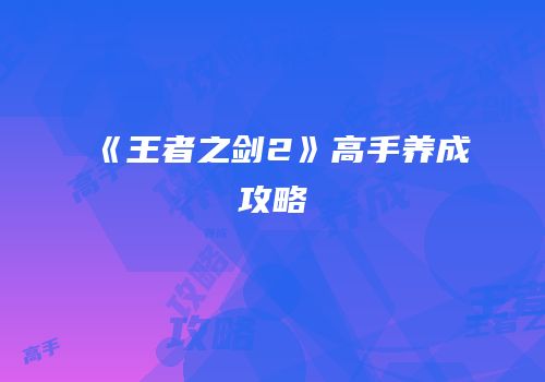 《王者之剑2》高手养成攻略