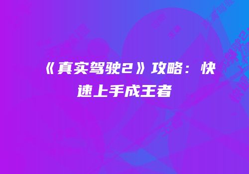 《真实驾驶2》攻略：快速上手成王者