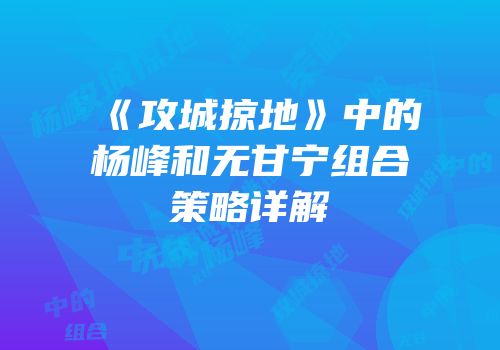 《攻城掠地》中的杨峰和无甘宁组合策略详解