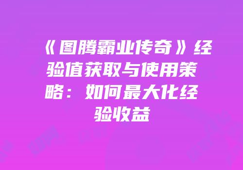 《图腾霸业传奇》经验值获取与使用策略：如何最大化经验收益