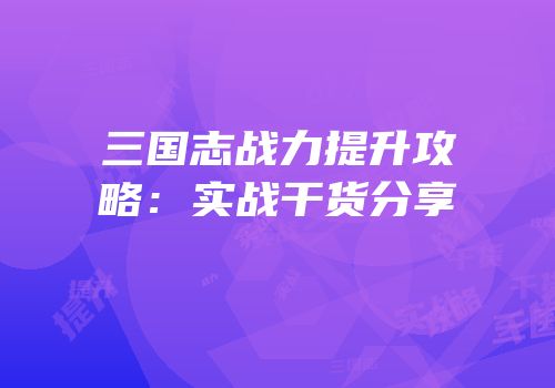 三国志战力提升攻略：实战干货分享