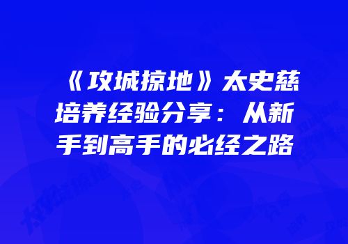 《攻城掠地》太史慈培养经验分享:从新手到高手的必经之路