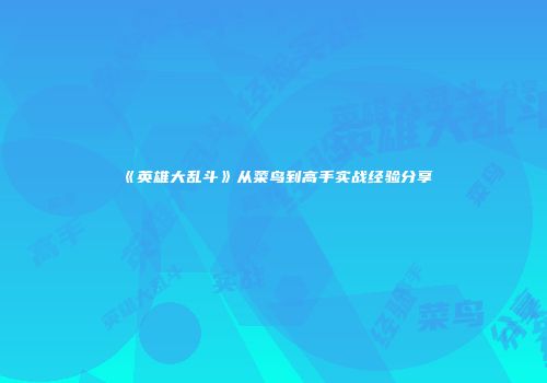 《英雄大乱斗》从菜鸟到高手实战经验分享