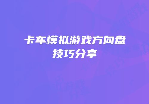 卡车模拟游戏方向盘技巧分享