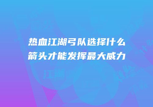 热血江湖弓队选择什么箭头才能发挥最大威力