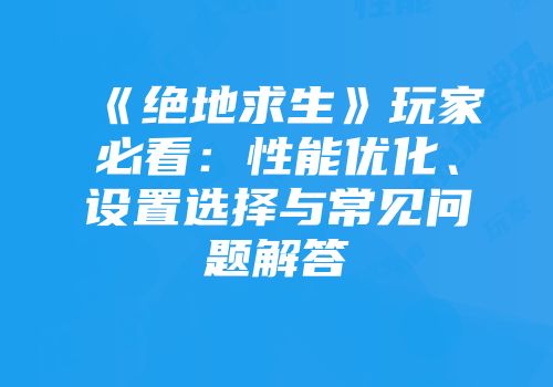 《绝地求生》玩家必看：性能优化、设置选择与常见问题解答