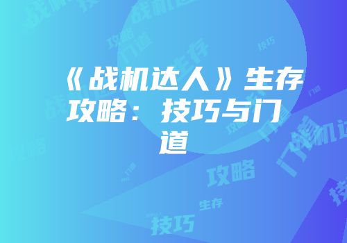 《战机达人》生存攻略：技巧与门道