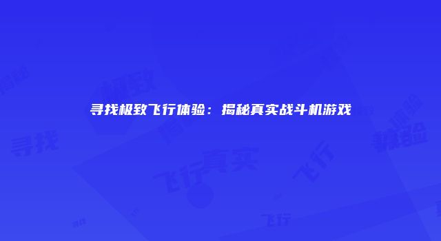 寻找极致飞行体验：揭秘真实战斗机游戏