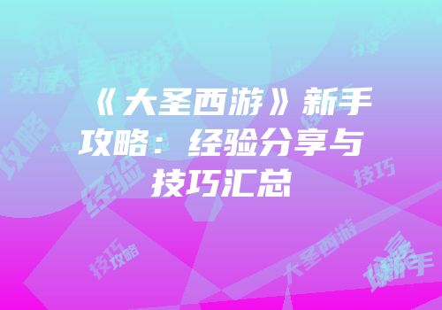 《大圣西游》新手攻略：经验分享与技巧汇总