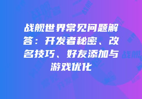 战舰世界常见问题解答：开发者秘密、改名技巧、好友添加与游戏优化