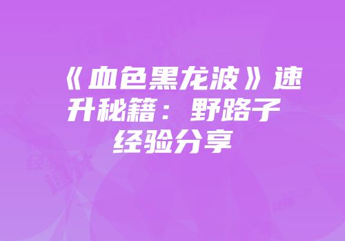 《血色黑龙波》速升秘籍：野路子经验分享