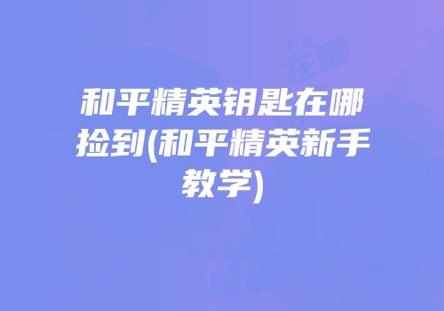 和平精英钥匙在哪捡到(和平精英新手教学)