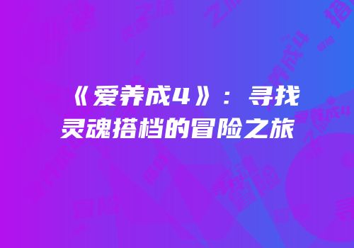 《爱养成4》：寻找灵魂搭档的冒险之旅