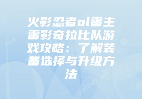 火影忍者ol雷主雷影奇拉比队游戏攻略：了解装备选择与升级方法