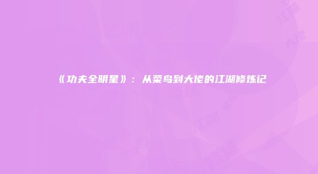 《功夫全明星》：从菜鸟到大佬的江湖修炼记