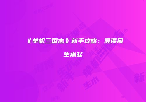 《单机三国志》新手攻略：混得风生水起