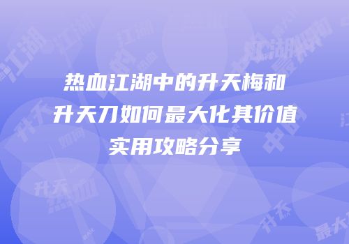 热血江湖中的升天梅和升天刀如何最大化其价值实用攻略分享